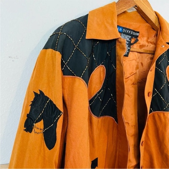 Vintage 1993 Sienna Orange Silk Beaded Button Front Bomber Jacket - Picture 8 of 11